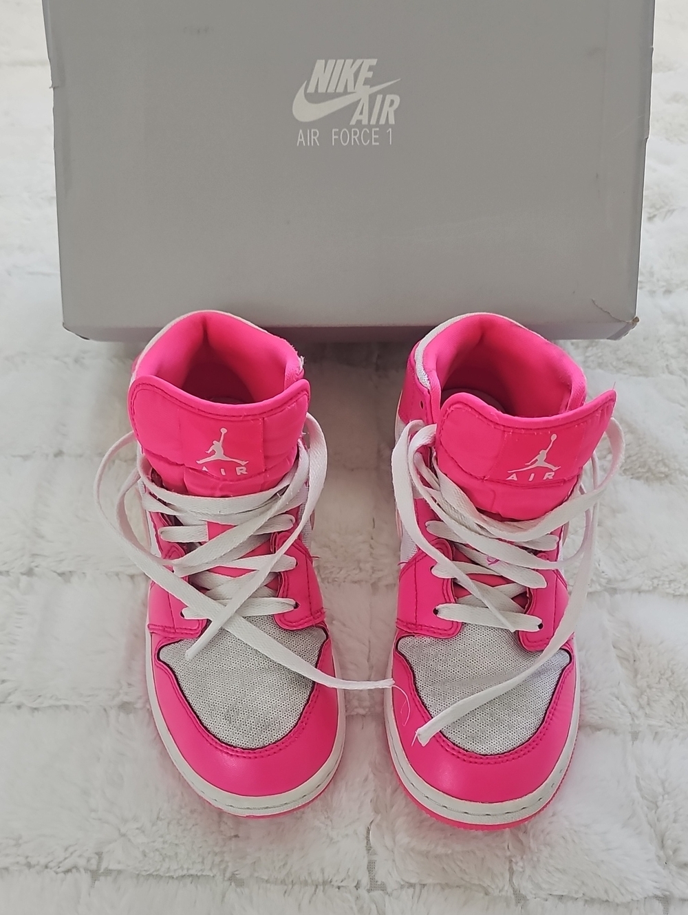 Nike Air Force 1 High-Top Sneakers in Bright Pink and White